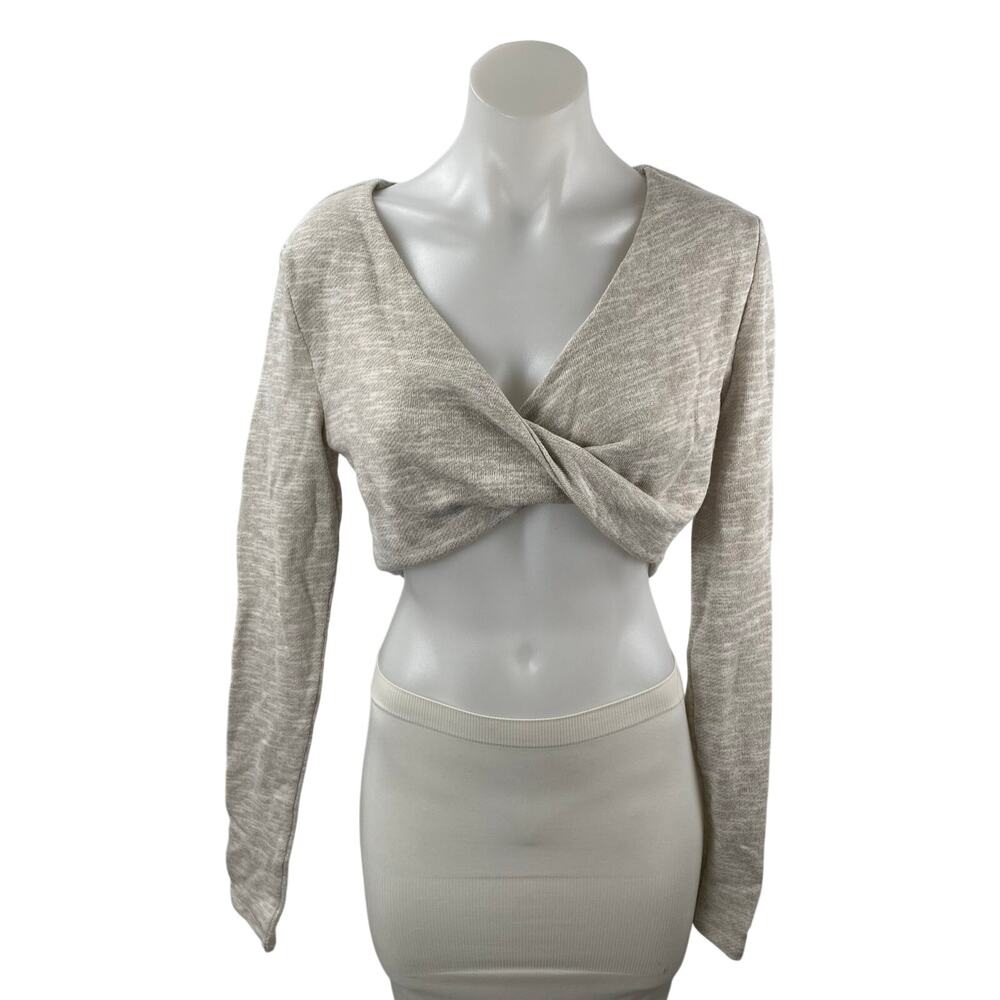 Lovers and Friends Women's Beige Twist Front Long Sleeve Blouse Crop Top Size S